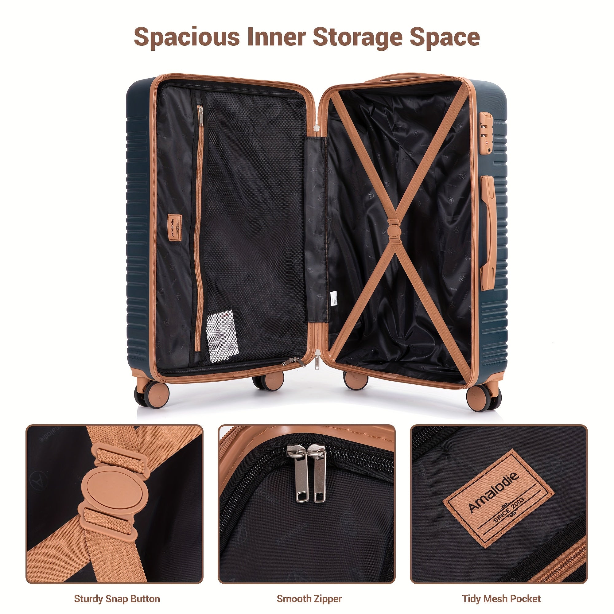 6pcs Luggage Sets with Duffel Bag And Toiletry Bag, Hardside ABS Carry-on And Checked Suitcase Set with TSA Lock, 360° Double Spinner Wheels