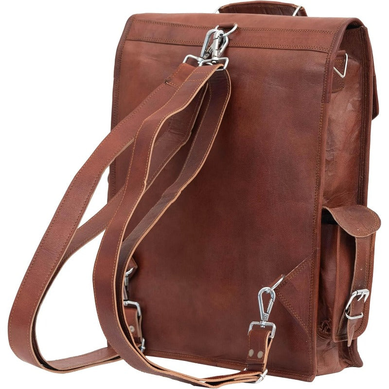 16 Leather Backpack, Lightweight Messenger Bag for Laptops, Rucksack Sling Bag for Men, Dimensions 12 (W) X 16 (H), in Brown Color