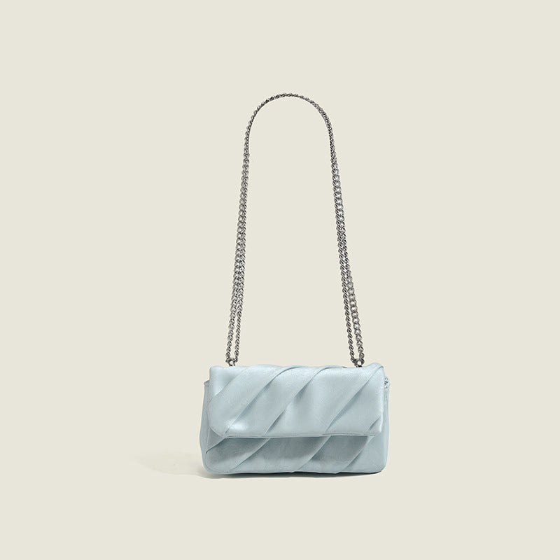 Women'S Cute Small Square Bag with Detachable Chain Shoulder Strap | Light Blue\White\Black Single Shoulder Bag, Golden Hardware Accessories, Lining, 7.09x2.76x3.94inch, Daily Casual Handbag
