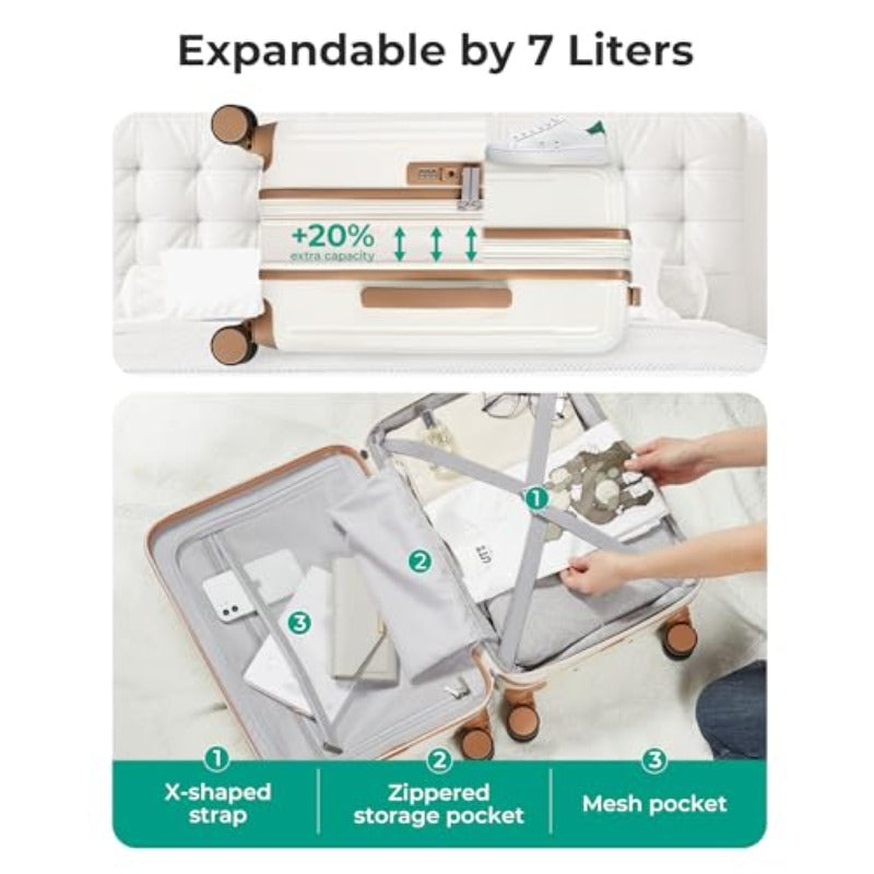 Carry On Luggage 22x14x9 Airline Approved with Spinner Wheels100% PC Hardside Expandable Luggage with TSA Lock for Trips 20 Inch Rolling Suitcases for Men Women Beige