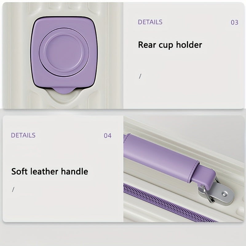 1pc 26-inch Large Capacity Fashionable Suitcase with Foldable Cup Holder, Alloy Corner Protection, Durable PC Shell, 360° Silent PE Spinner Wheels, Side Handle