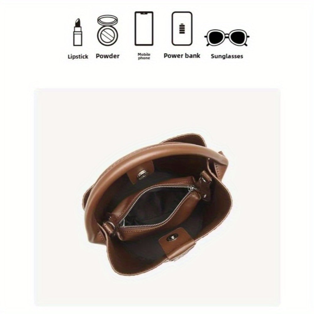 Women'S Large Woven Tote Bag - Spacious Crossbody & Shoulder Purse with Zipper Closure, Brown Elegant Everyday Bag for Women, Versatile Handbag, Stylish Accessory