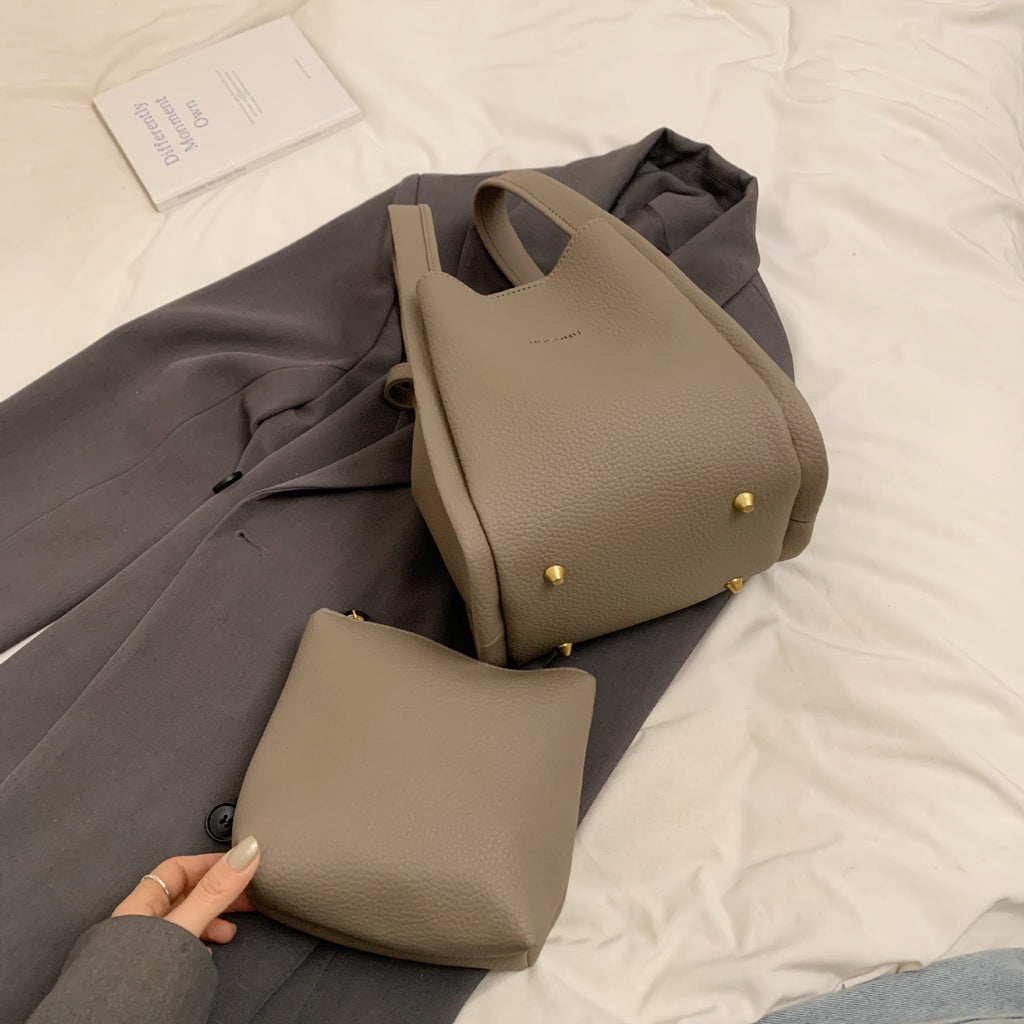 High-End Niche Design Korean Style Ins Handheld Basket Bag Large Capacity Mother-Daughter Bag Crossbody Shoulder Bucket Bag