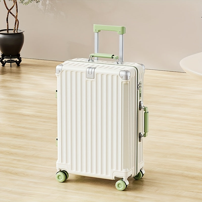 1pc 26-inch Large Capacity Fashionable Suitcase with Foldable Cup Holder, Alloy Corner Protection, Durable PC Shell, 360° Silent PE Spinner Wheels, Side Handle