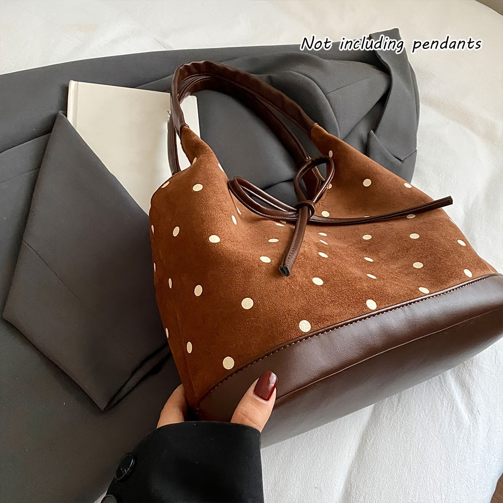 Fashionable Polka Dot Large Capacity Women'S Shoulder Bag | Tote with Fixed Straps, Magnet Closure, Lining, Bow Embellishment