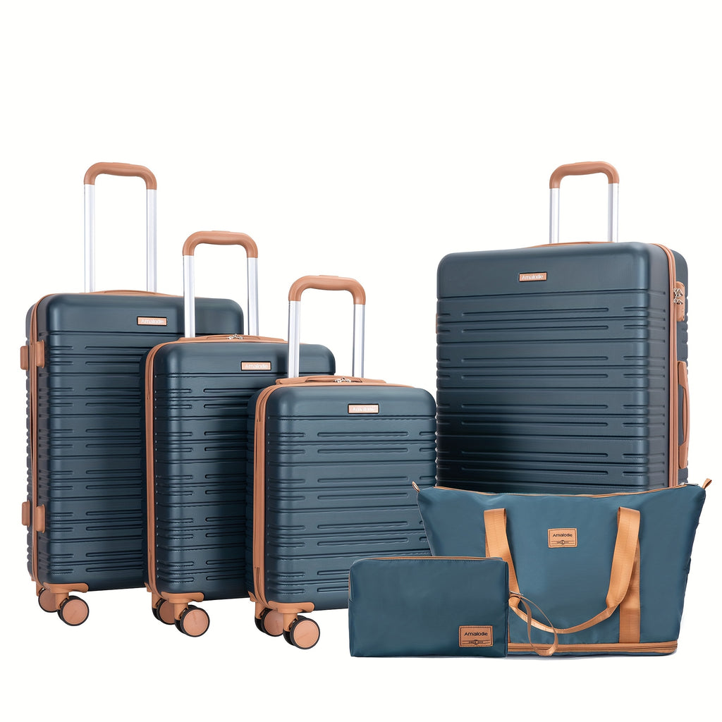 6pcs Luggage Sets with Duffel Bag And Toiletry Bag, Hardside ABS Carry-on And Checked Suitcase Set with TSA Lock, 360° Double Spinner Wheels