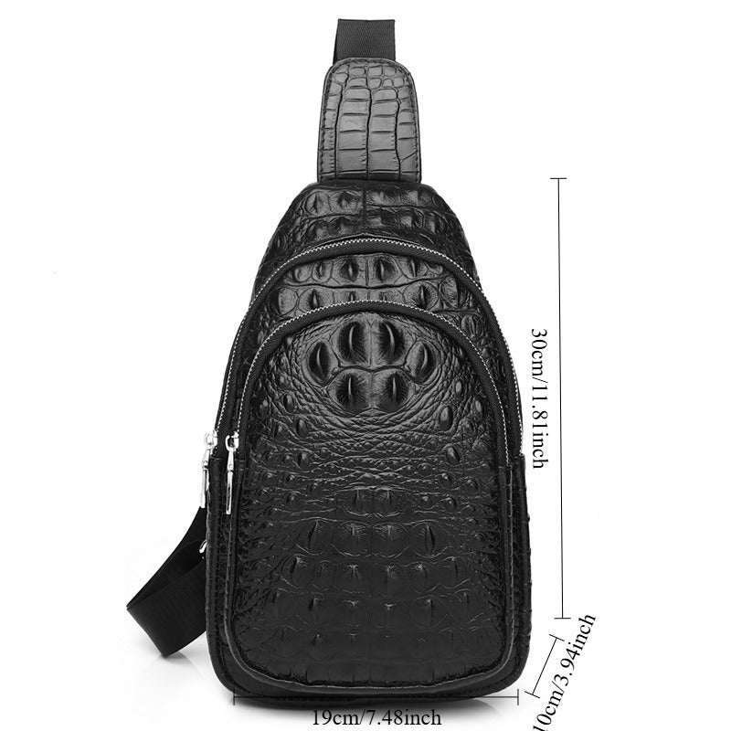 Men's Genuine Top Grain Leather Crossbody Bag - Single Shoulder Chest Pack with Adjustable Strap, Multi-Functional Hands-Free for smart phone Essentials