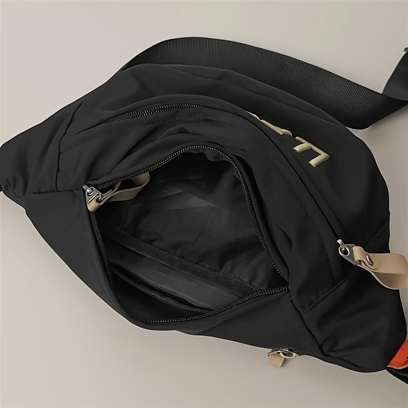 Men's Lightweight Nylon Waist Bag - Adjustable Crossbody Chest Sling with Zipper Closure, Multi-Compartment