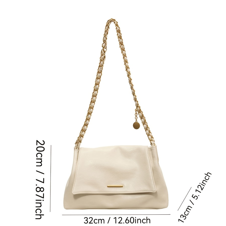 Women's Vintage Tote Bag with Chain Strap - Large Capacity Underarm Shoulder Bag Suitable for Daily Use & Commuting