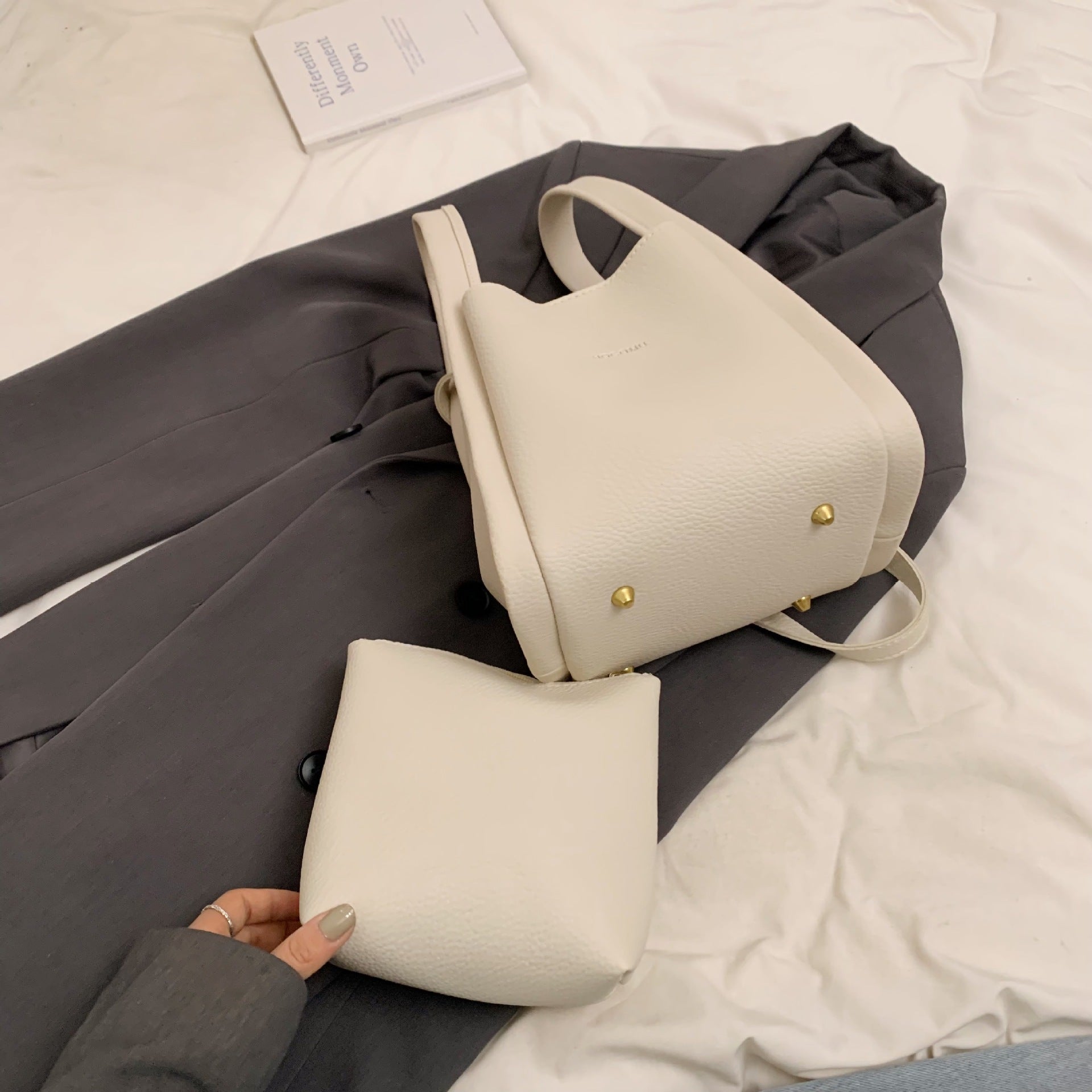 High-End Niche Design Korean Style Ins Handheld Basket Bag Large Capacity Mother-Daughter Bag Crossbody Shoulder Bucket Bag