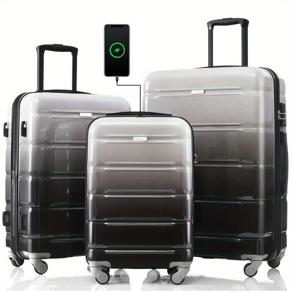 Luggage Set of 3, 20-inch with USB Port, Airline Certified Carry-on Luggage, ABS+PC Hard Shell Luggage with Spinner Wheels