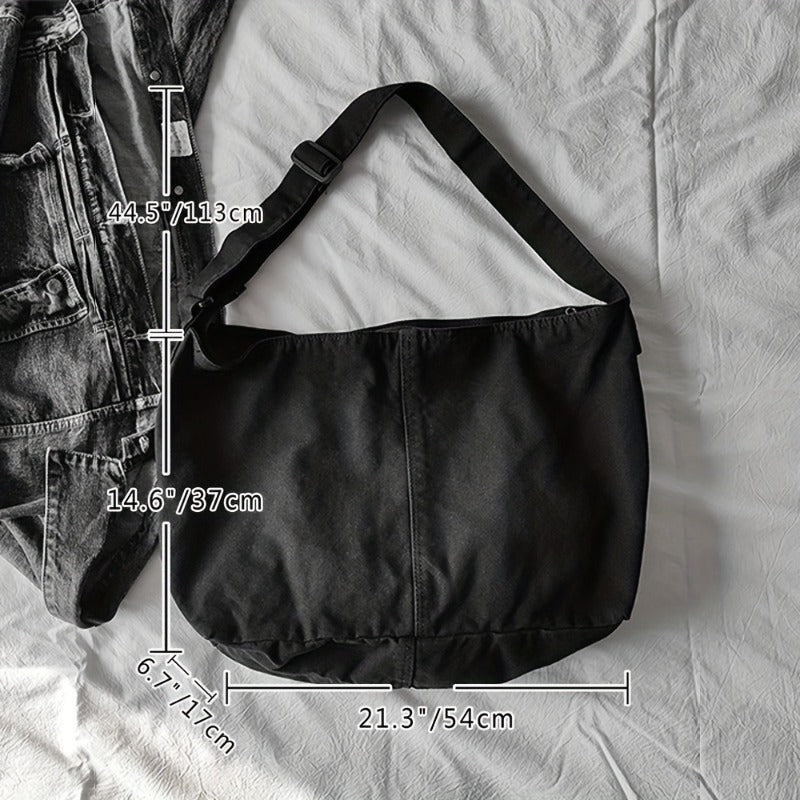 Heavy Duty Large Capacity Backpack - Wide Strap Durable Black Canvas Bookbag