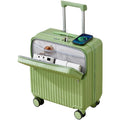 Front Open Carry on Luggage Small Suitcase Carry on Luggage with Cup Holder USB Port Lightweight Travel Suitcase for Man Woman Green 20in