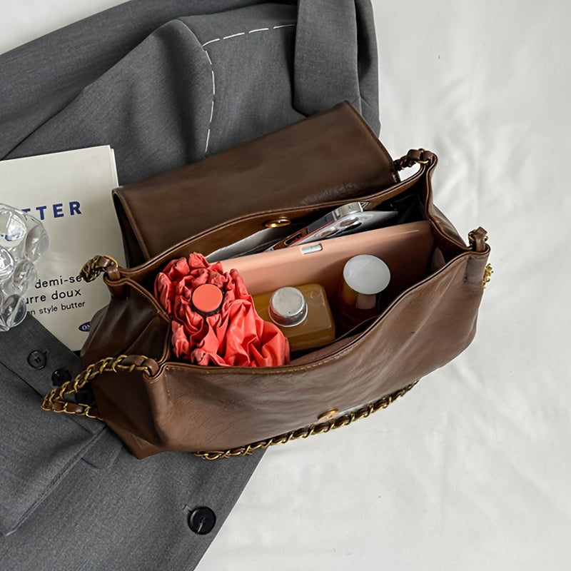 Women's Vintage Tote Bag with Chain Strap - Large Capacity Underarm Shoulder Bag Suitable for Daily Use & Commuting