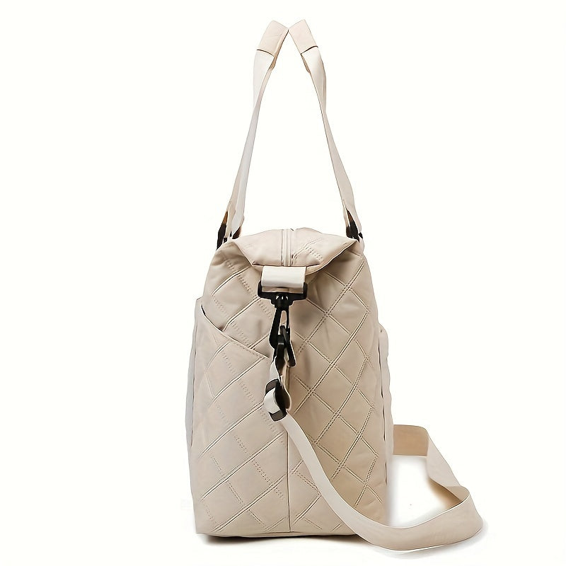 Travel Bag Large Capacity Argyle Pattern Travel Luggage Bag | Solid Color Duffle Bag, Portable Overnight Bag