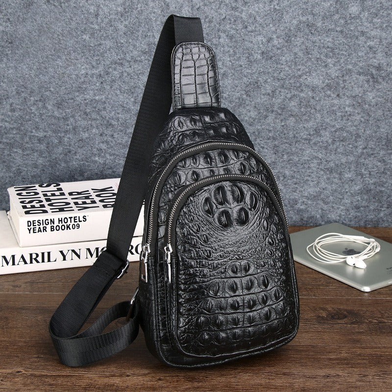 Men's Genuine Top Grain Leather Crossbody Bag - Single Shoulder Chest Pack with Adjustable Strap, Multi-Functional Hands-Free for smart phone Essentials