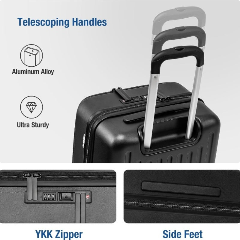 Carry-On Luggage | Airline Approved with Laptop Compartment, Black, 20 Inch, ABS Shell, Zipper Closure