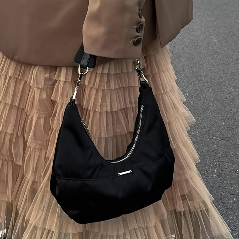 Small Retro Shoulder Bag for Women, Soft Hobo Style, Black Purse Inspired by Spice, Crescent-Shaped Handbag