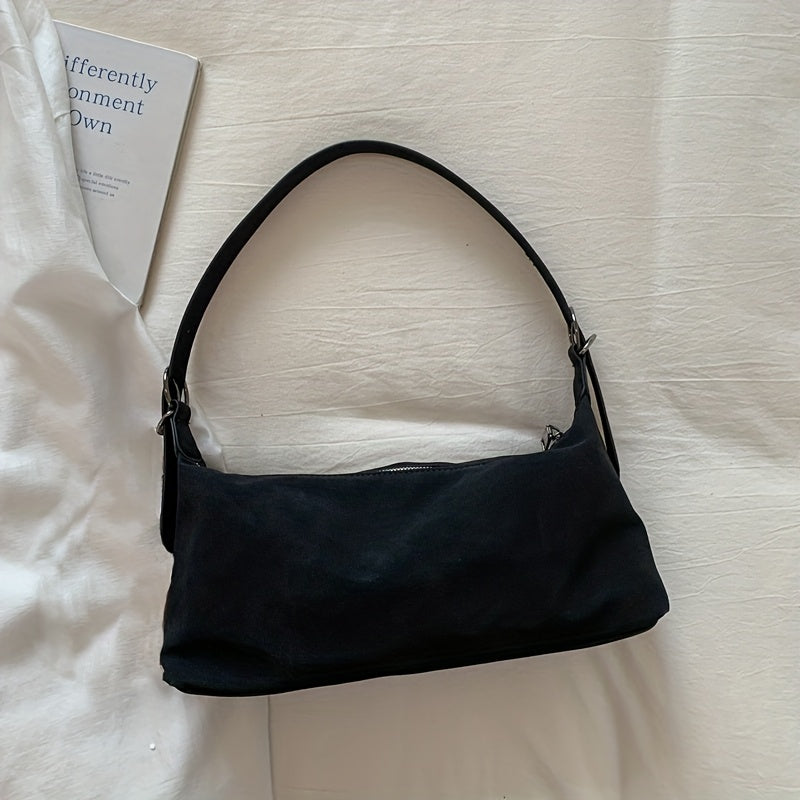 Retro Shoulder Bag for Women | Trendy New Underarm Bag with Sophisticated Niche Design, Elegant Nylon, Lining, Zipper Closure, Adjustable Strap