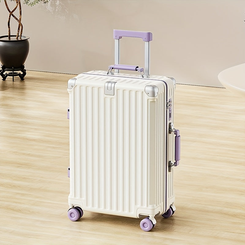 1pc 26-inch Large Capacity Fashionable Suitcase with Foldable Cup Holder, Alloy Corner Protection, Durable PC Shell, 360° Silent PE Spinner Wheels, Side Handle