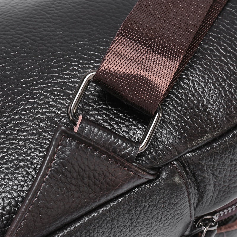 Men'S Genuine Leather Chest Bag | Korean-style Casual Crossbody, Outdoor Sports Shoulder Bag, Multifunctional Trendy Design, Portable Commuter Bag for Men