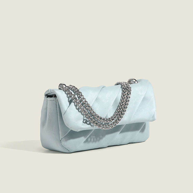 Women'S Cute Small Square Bag with Detachable Chain Shoulder Strap | Light Blue\White\Black Single Shoulder Bag, Golden Hardware Accessories, Lining, 7.09x2.76x3.94inch, Daily Casual Handbag