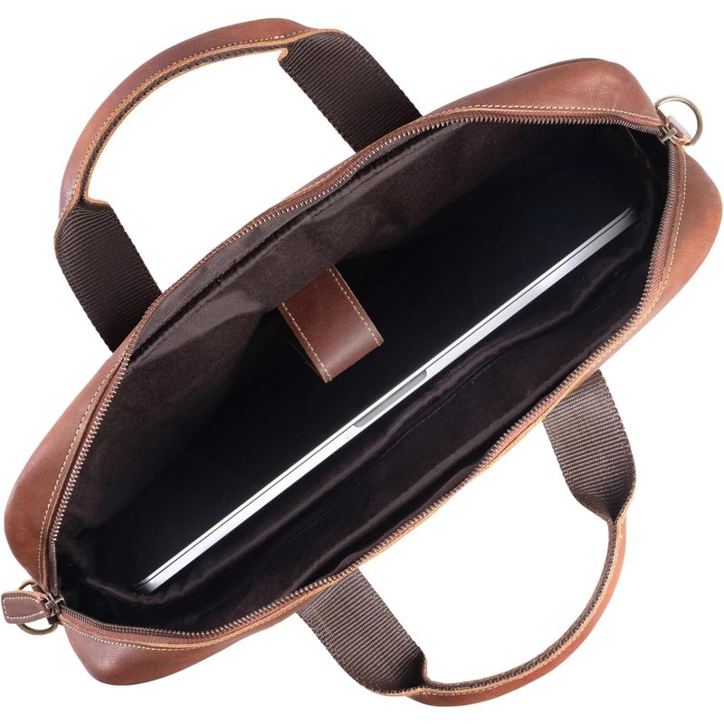 16-Inch Buffalo Leather Laptop Briefcase & Messenger Bag Compatible for Men & Women - YKK Zippers, Trolley Strap, Multiple Compartments