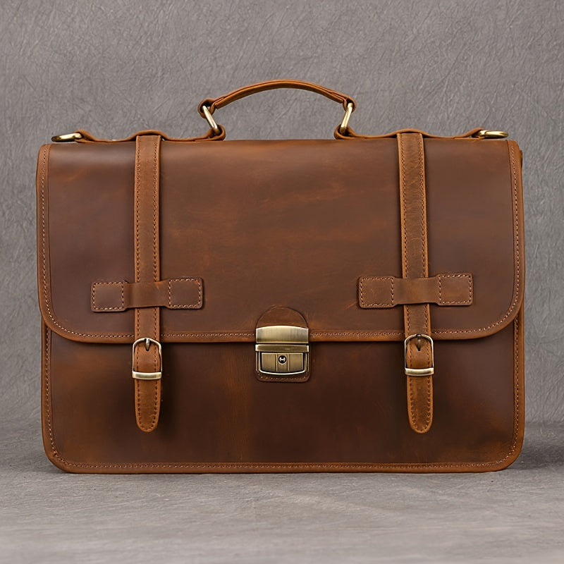 Men's Genuine Leather Briefcase Messenger Bag, Vintage Heavy-Duty Professional Handbag