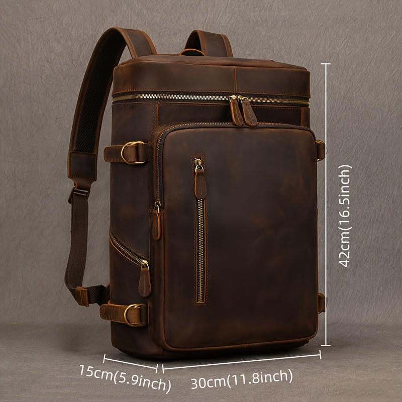 Men's Vintage Genuine Leather Backpack with Crazy Horse Leather Large Capacity 15 Inch Horseskin Rucksack - Durable Bookbag for Travel, Work, College, Laptop Computer Bag