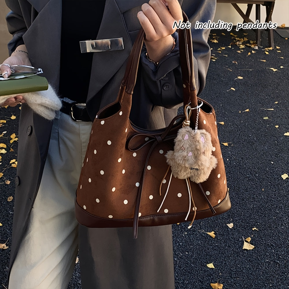 Fashionable Polka Dot Large Capacity Women'S Shoulder Bag | Tote with Fixed Straps, Magnet Closure, Lining, Bow Embellishment