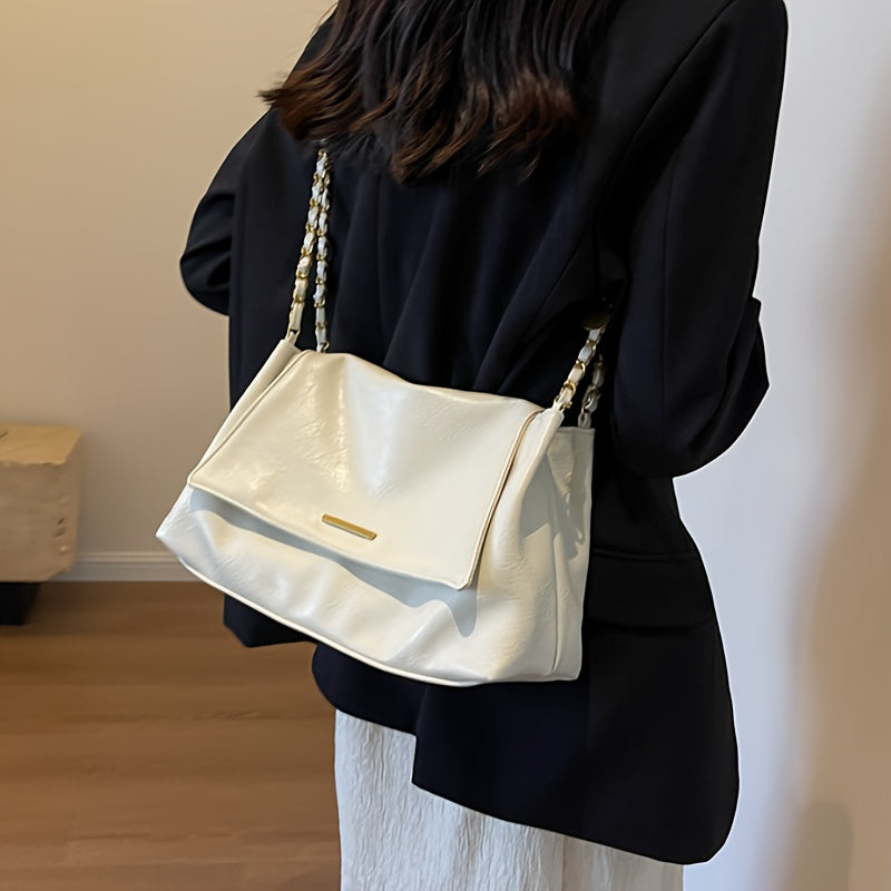 Women's Vintage Tote Bag with Chain Strap - Large Capacity Underarm Shoulder Bag Suitable for Daily Use & Commuting