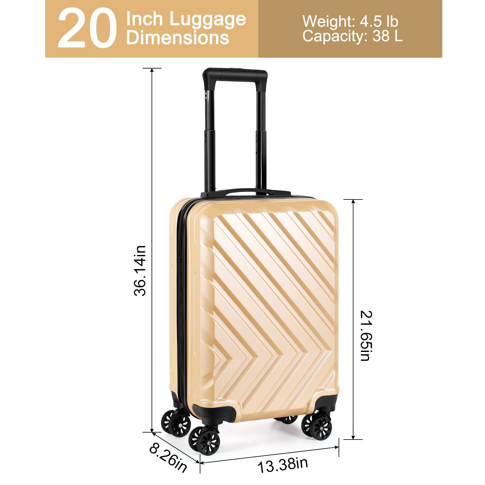 20-inch Lightweight Carry-on Suitcase, Made Of PC And ABS, Hard-shell Lightweight Suitcase with 4 Universal Wheels, TSA Lock, Travel Carry-on Luggage, Approved By Airlines, Hard-shell Suitcase with Swivel Wheels