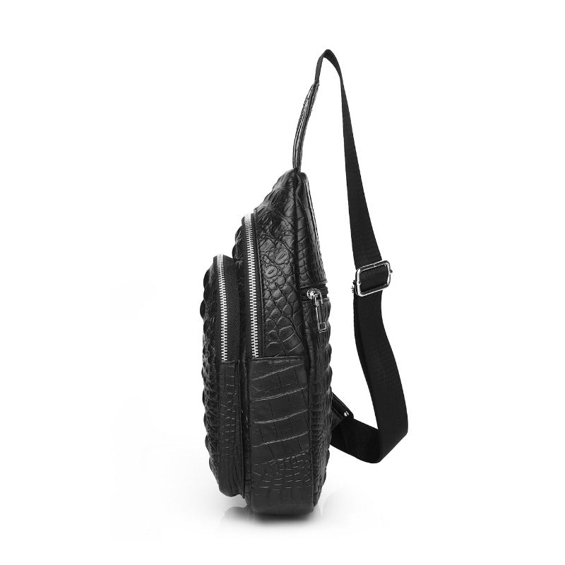 Men's Genuine Top Grain Leather Crossbody Bag - Single Shoulder Chest Pack with Adjustable Strap, Multi-Functional Hands-Free for smart phone Essentials