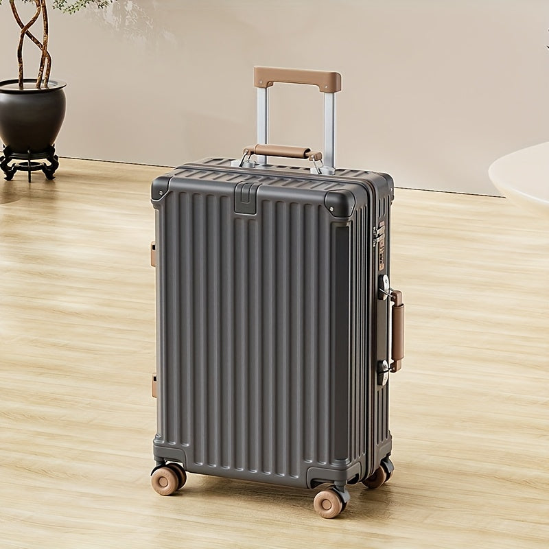 1pc 26-inch Large Capacity Fashionable Suitcase with Foldable Cup Holder, Alloy Corner Protection, Durable PC Shell, 360° Silent PE Spinner Wheels, Side Handle
