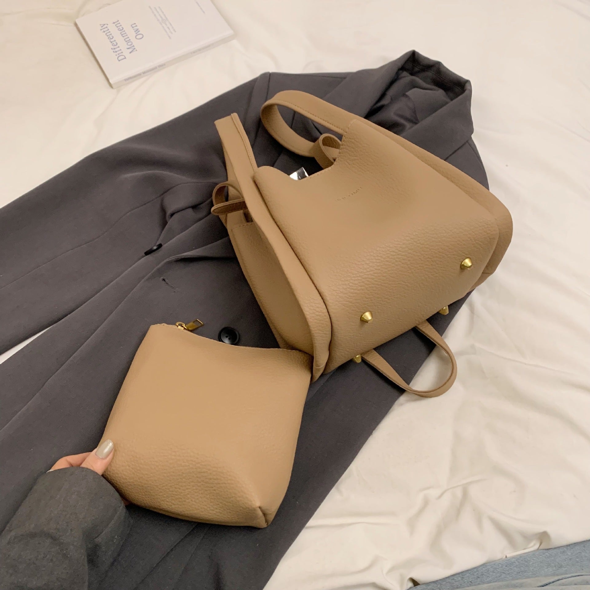 High-End Niche Design Korean Style Ins Handheld Basket Bag Large Capacity Mother-Daughter Bag Crossbody Shoulder Bucket Bag