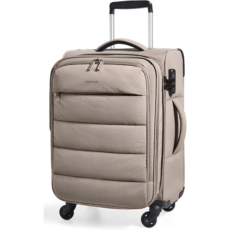 20 Inch Soft Suitcase | Airline Approved, Lightweight Spinner with PVC Wet\Dry Pockets for Short Trip, Camel Color