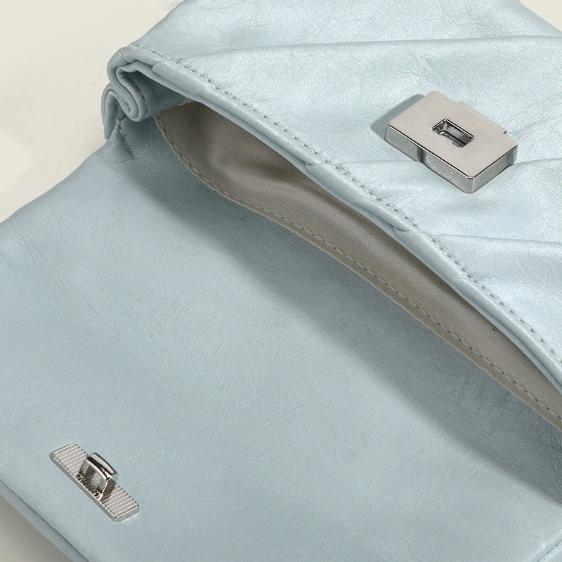 Women'S Cute Small Square Bag with Detachable Chain Shoulder Strap | Light Blue\White\Black Single Shoulder Bag, Golden Hardware Accessories, Lining, 7.09x2.76x3.94inch, Daily Casual Handbag