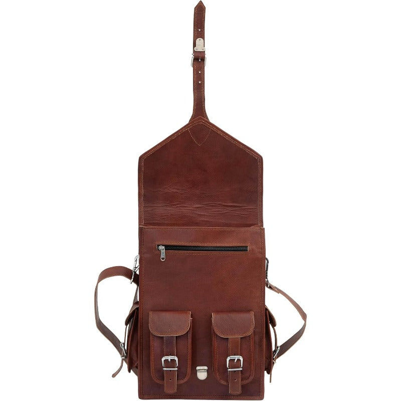 16 Leather Backpack, Lightweight Messenger Bag for Laptops, Rucksack Sling Bag for Men, Dimensions 12 (W) X 16 (H), in Brown Color