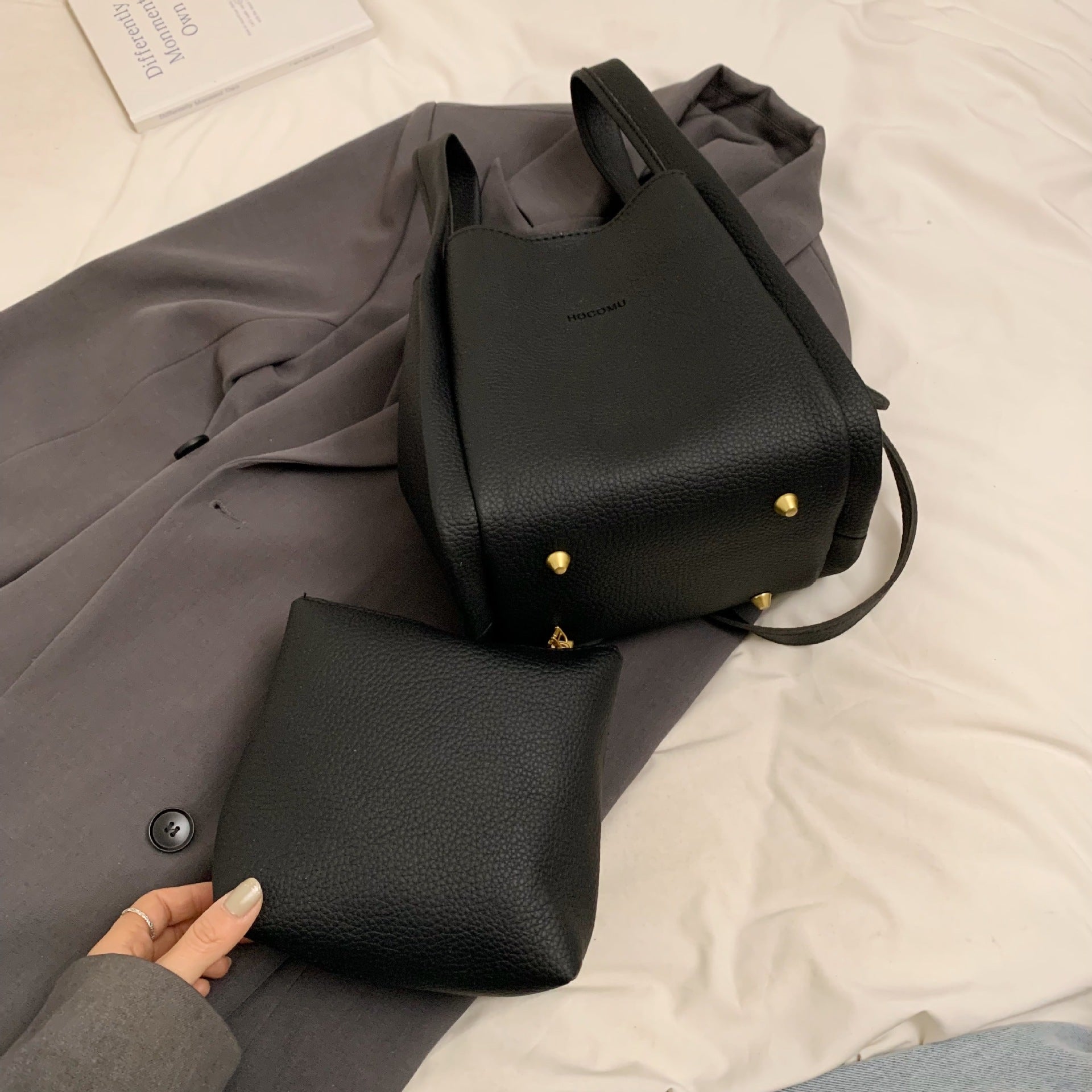 High-End Niche Design Korean Style Ins Handheld Basket Bag Large Capacity Mother-Daughter Bag Crossbody Shoulder Bucket Bag