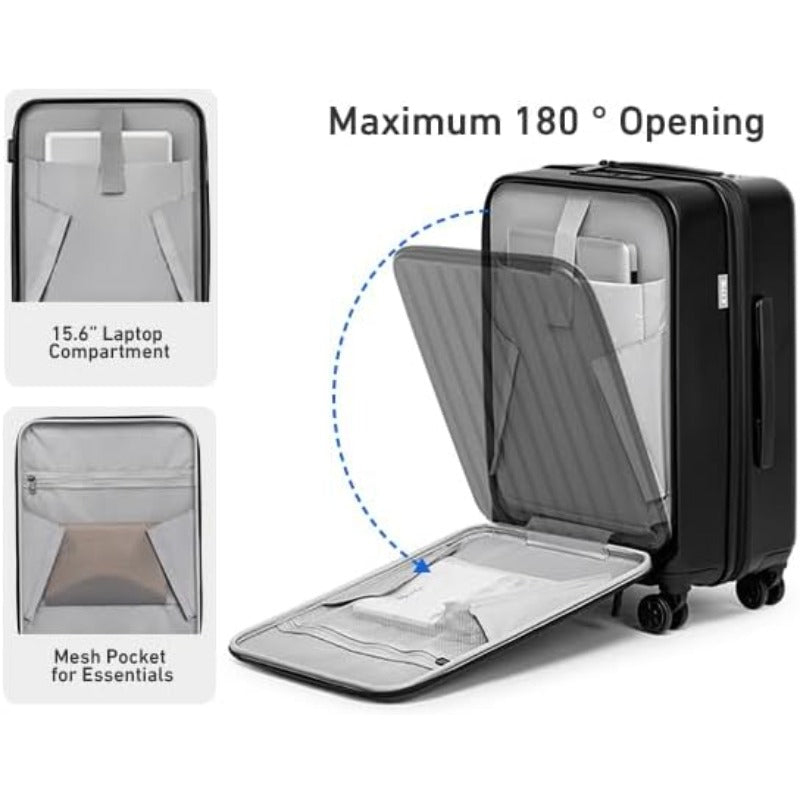 Carry-On Luggage | Airline Approved with Laptop Compartment, Black, 20 Inch, ABS Shell, Zipper Closure