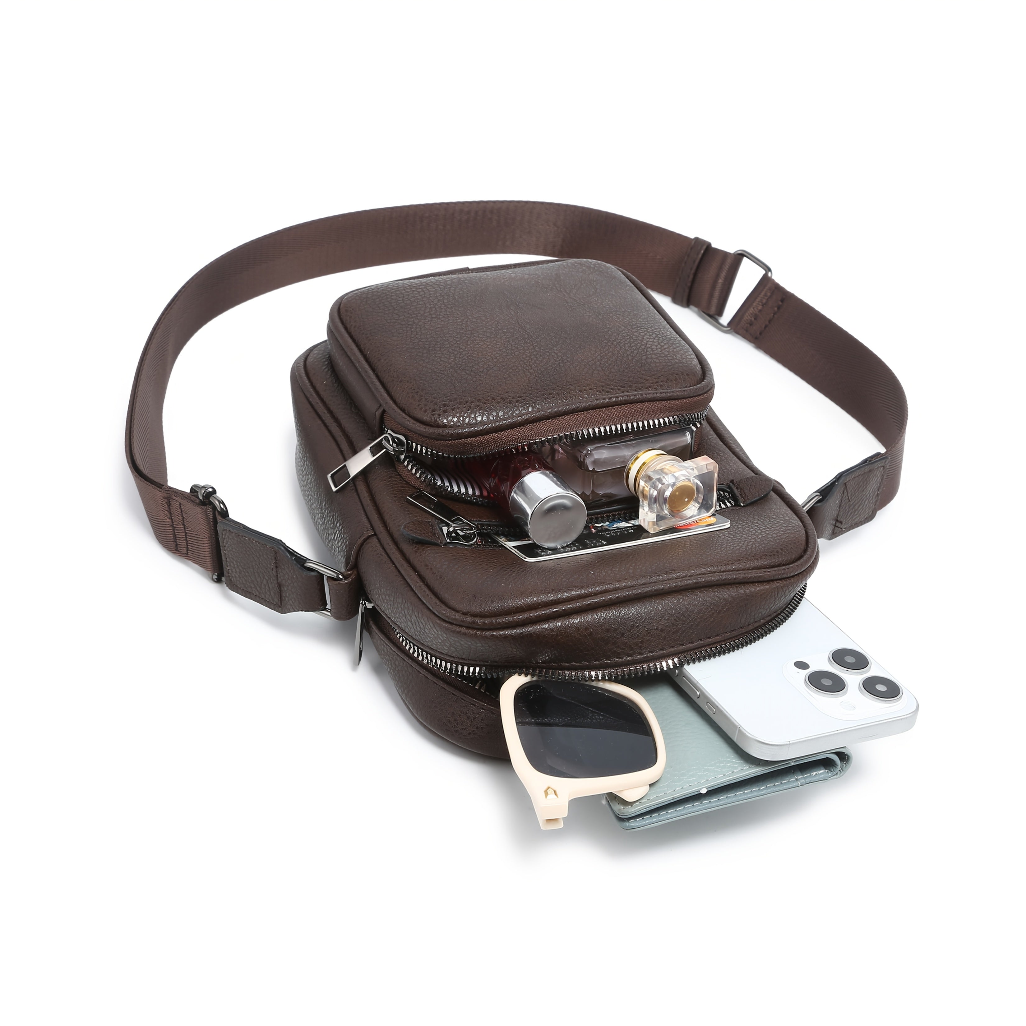 Men's Leather Crossbody Bag for Men - Adjustable Shoulder Wallet with Strap, Business & Casual Hands-Free Use