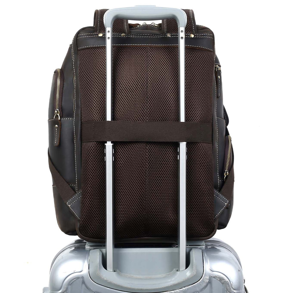 Mens Full Grain Genuine Leather 15.6 Laptop Backpack Large Capacity Weekender Overnight Camping Travel Rucksack 7.93gal