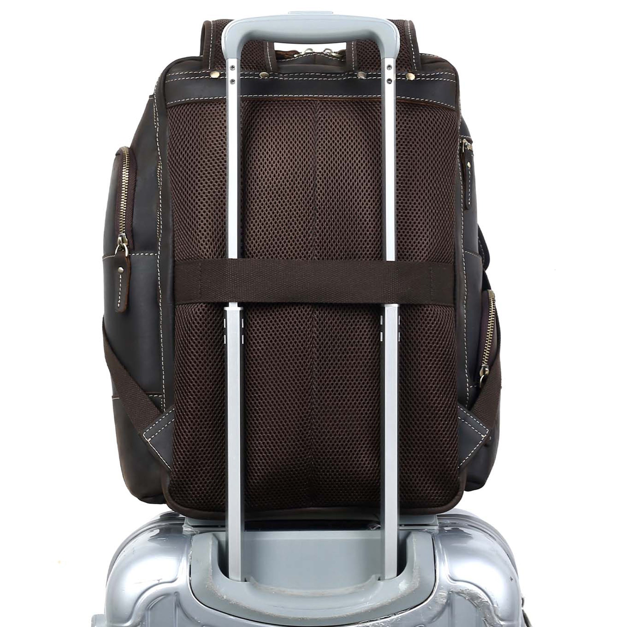 Mens Full Grain Genuine Leather 15.6 Laptop Backpack Large Capacity Weekender Overnight Camping Travel Rucksack 7.93gal