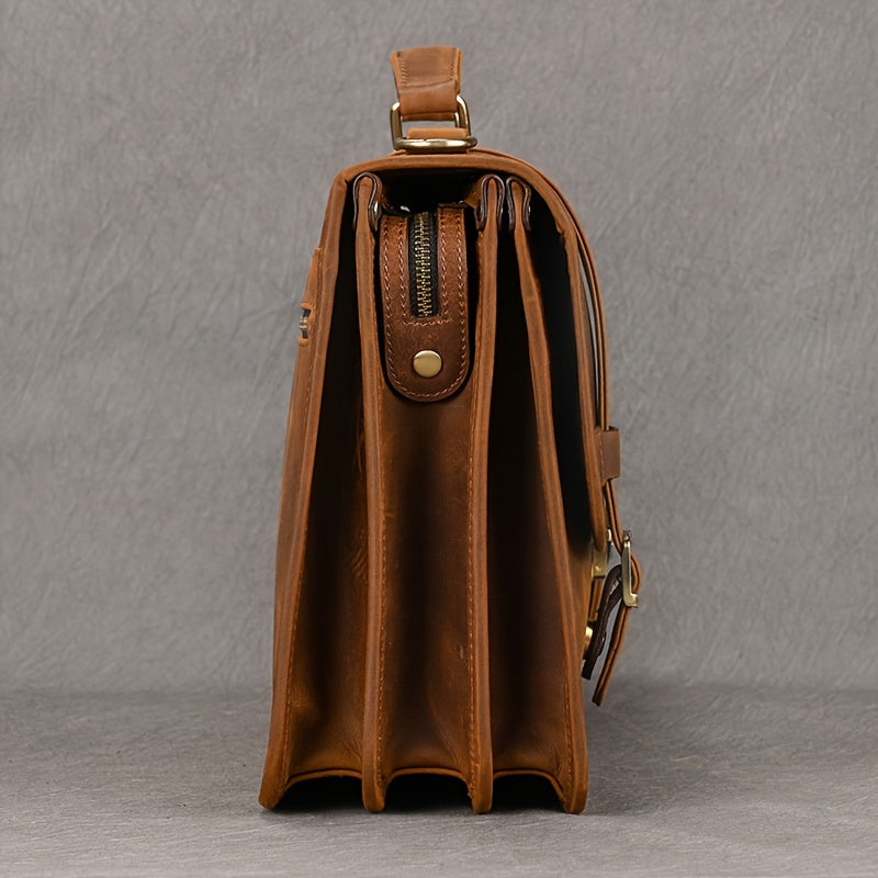 Men's Genuine Leather Briefcase Messenger Bag, Vintage Heavy-Duty Professional Handbag