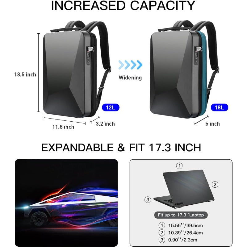 Hard Shell Laptop Backpack for Men | 17.3 inch Gaming Backpack, Anti Theft, Expansion, Light Slim, Black, USB, 15.6 Rucksack