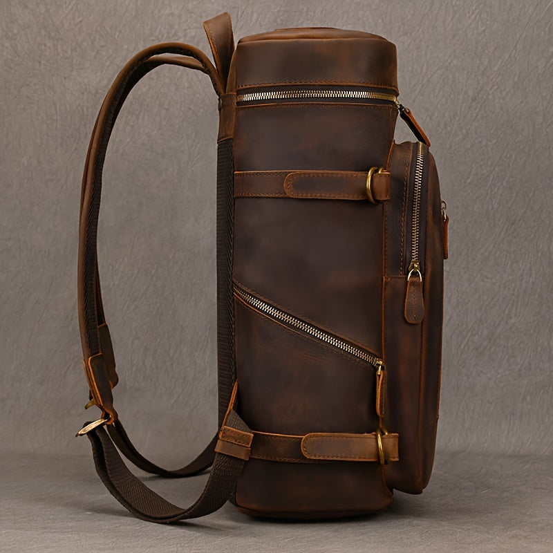 Men's Vintage Genuine Leather Backpack with Crazy Horse Leather Large Capacity 15 Inch Horseskin Rucksack - Durable Bookbag for Travel, Work, College, Laptop Computer Bag