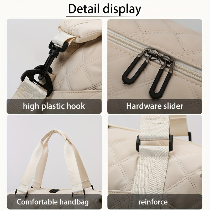 Travel Bag Large Capacity Argyle Pattern Travel Luggage Bag | Solid Color Duffle Bag, Portable Overnight Bag