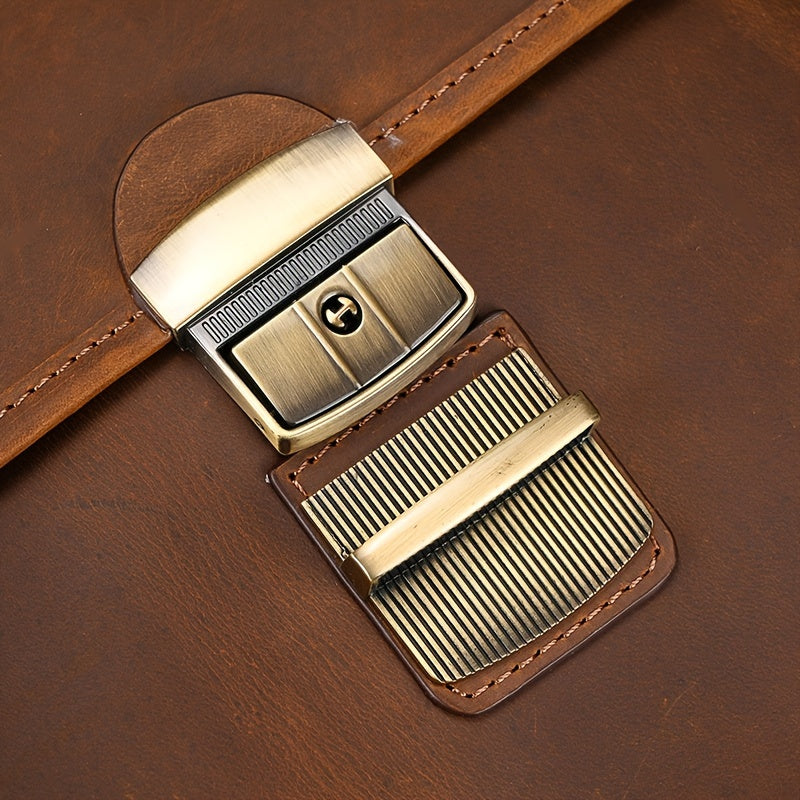 Men's Genuine Leather Briefcase Messenger Bag, Vintage Heavy-Duty Professional Handbag