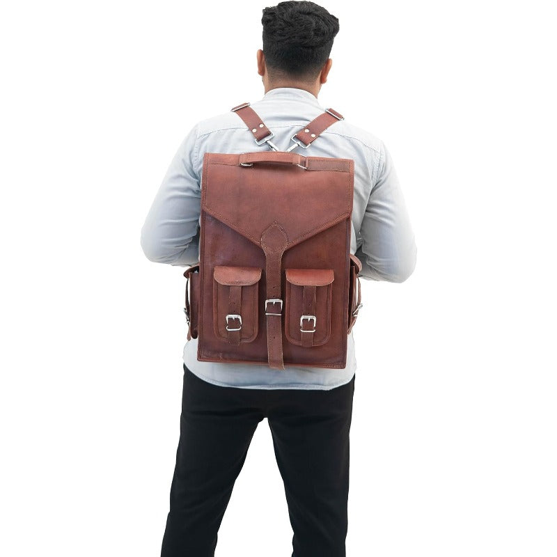 16 Leather Backpack, Lightweight Messenger Bag for Laptops, Rucksack Sling Bag for Men, Dimensions 12 (W) X 16 (H), in Brown Color