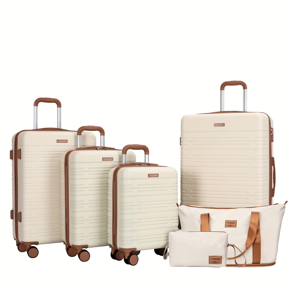 6pcs Luggage Sets with Duffel Bag And Toiletry Bag, Hardside ABS Carry-on And Checked Suitcase Set with TSA Lock, 360° Double Spinner Wheels